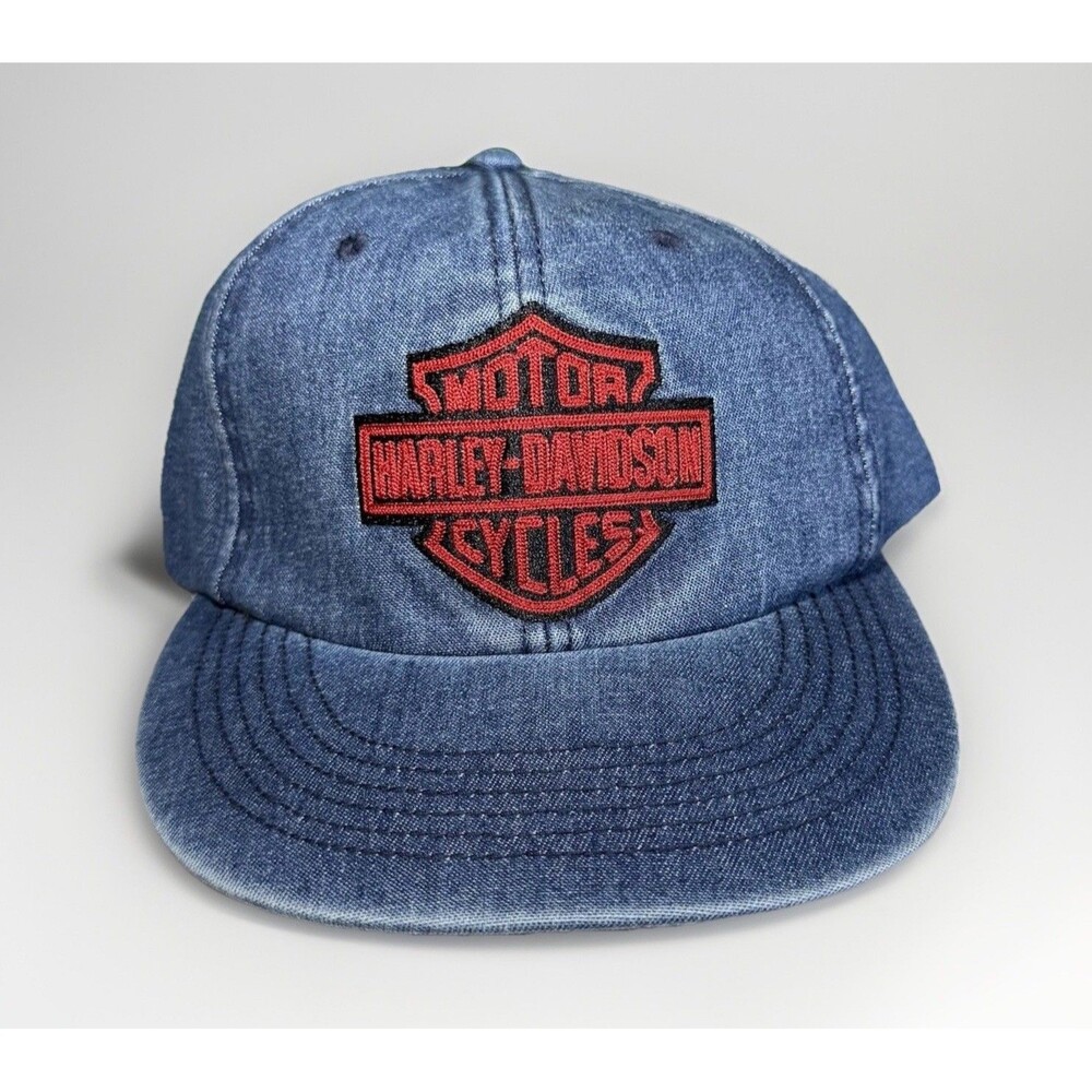 Harley Davidson Hat Denim Jean Blue Embroidered Snapback Mens One Size Brand New